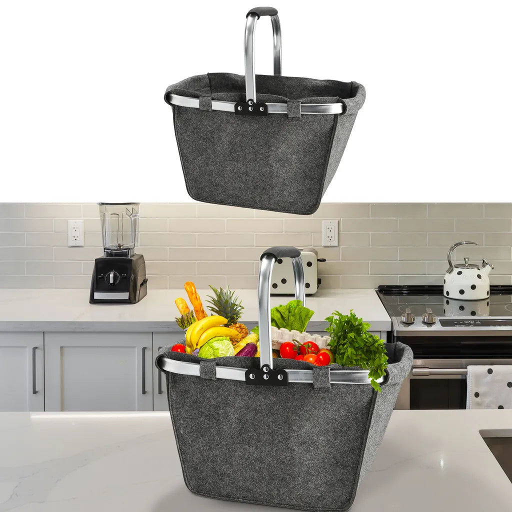  Einkaufskorb Faltbar Filz Aluminium Gestell Hellgrau 48x28x29cm Korb Filzkorb Tragekorb Shopper