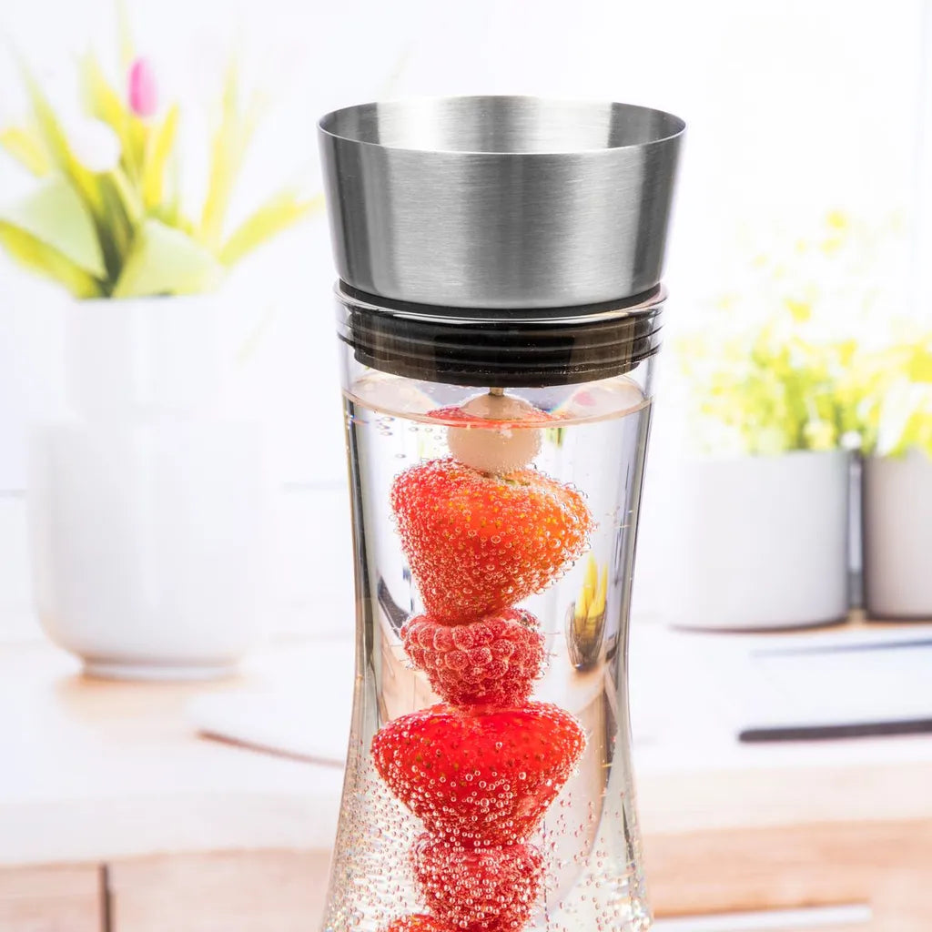  Wasserkaraffe Glas 1 L Mit Früchtespieß Edelstahl Ausguss