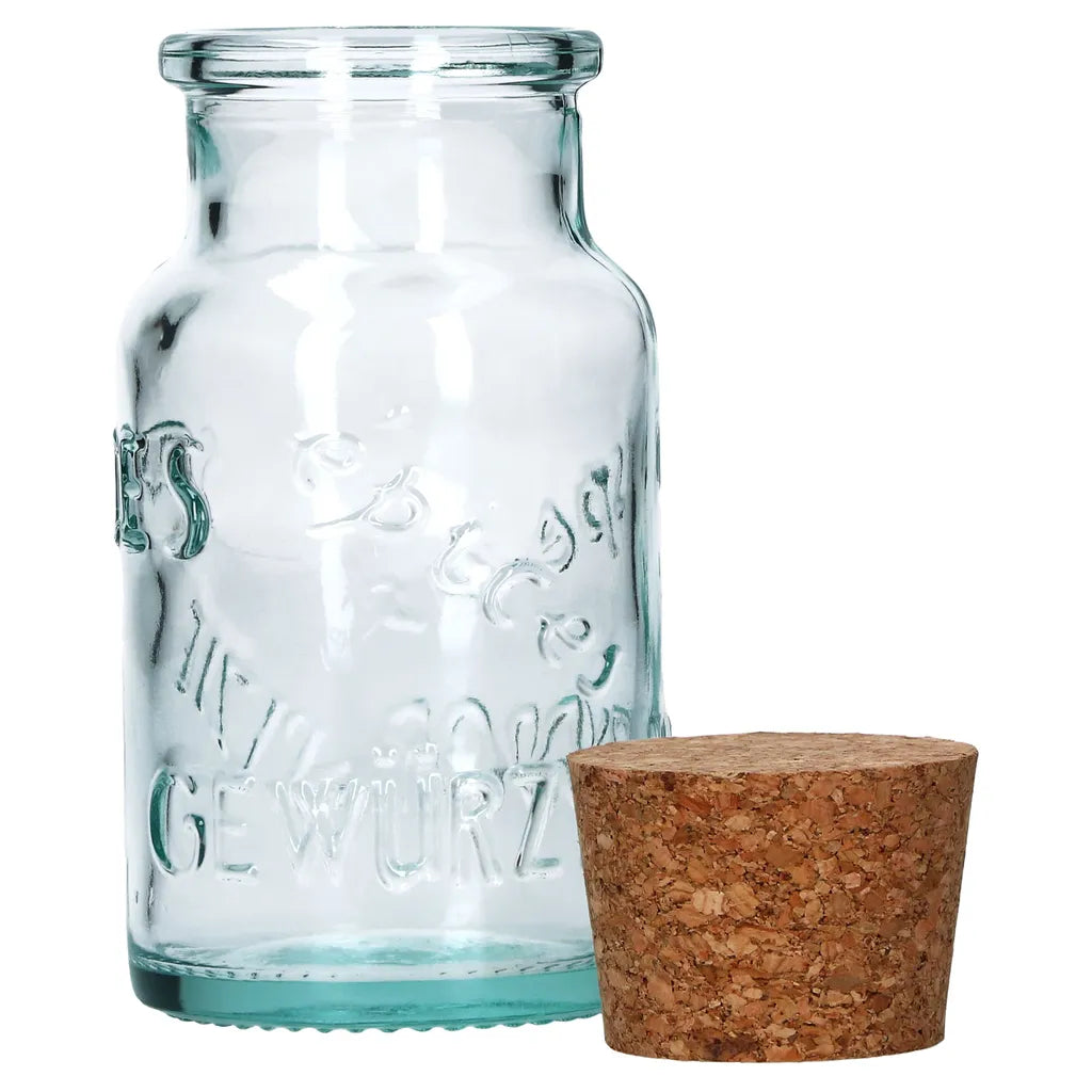  6 Runde Gewürzgläser 125 Ml + Naturkorkdeckel Glasdosen Vorratsbehälter Recyceltes Aufbewahrung