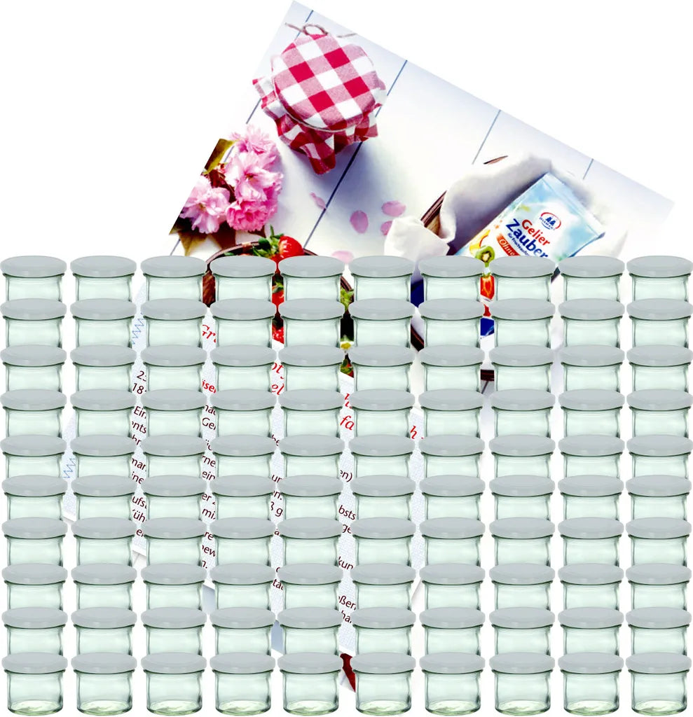  100er Set Sturzglas 125 Ml To 66 Weißer Deckel Incl. Diamant-Zucker Gelierzauber Rezeptheft