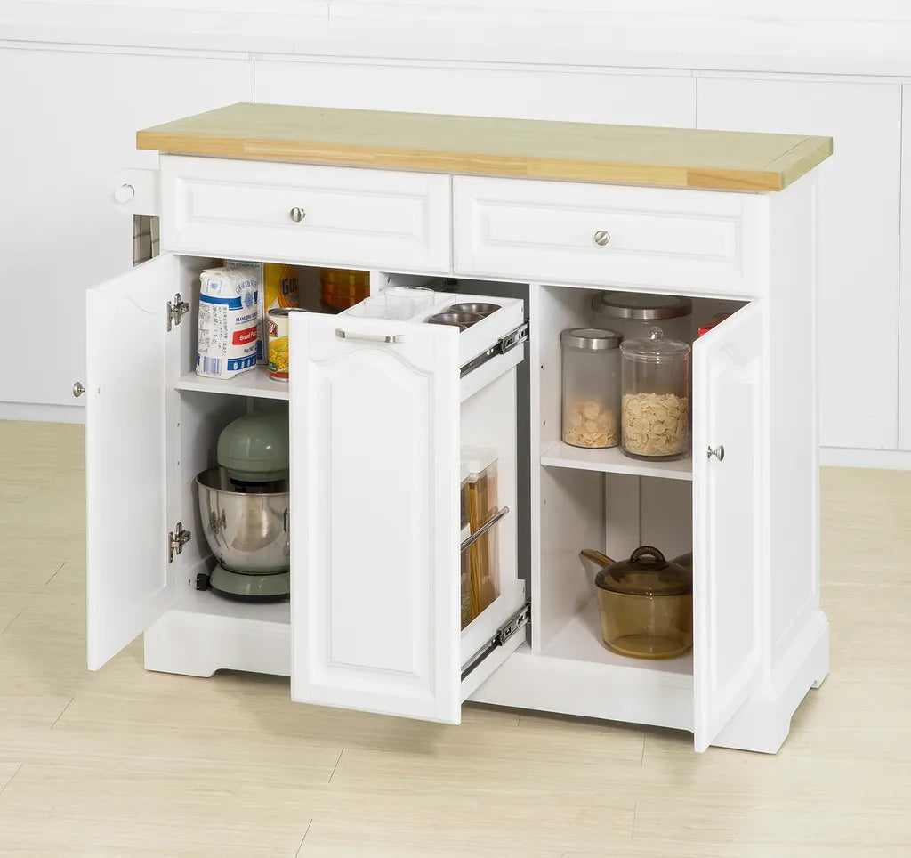  SoBuy FKW100-WN Kücheninsel Mit Arbeitsplatte Küchenwagen Mit 2 Türen Und Ausziehbarem Flaschenhalter Küchenschrank Sideboard Küchentrolley Weiß BHT Ca.: 115x90x46cm