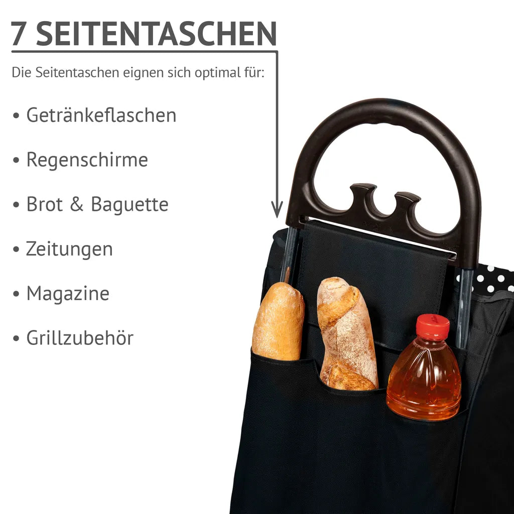  Einkaufstrolley HIMY XL Schwarz Gepunktet Mit 78l Fassung & Seitentaschen