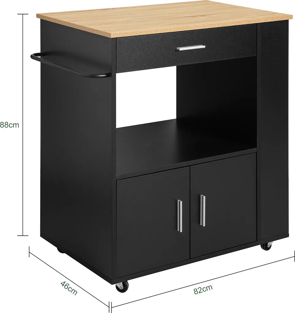  SoBuy FKW113-SCH Servierwagen Küchenwagen Kücheninsel Küchenschrank Rollwagen Mikrowellenschrank Küchenrollwagen Schwarz BHT Ca.: 82x88x46cm