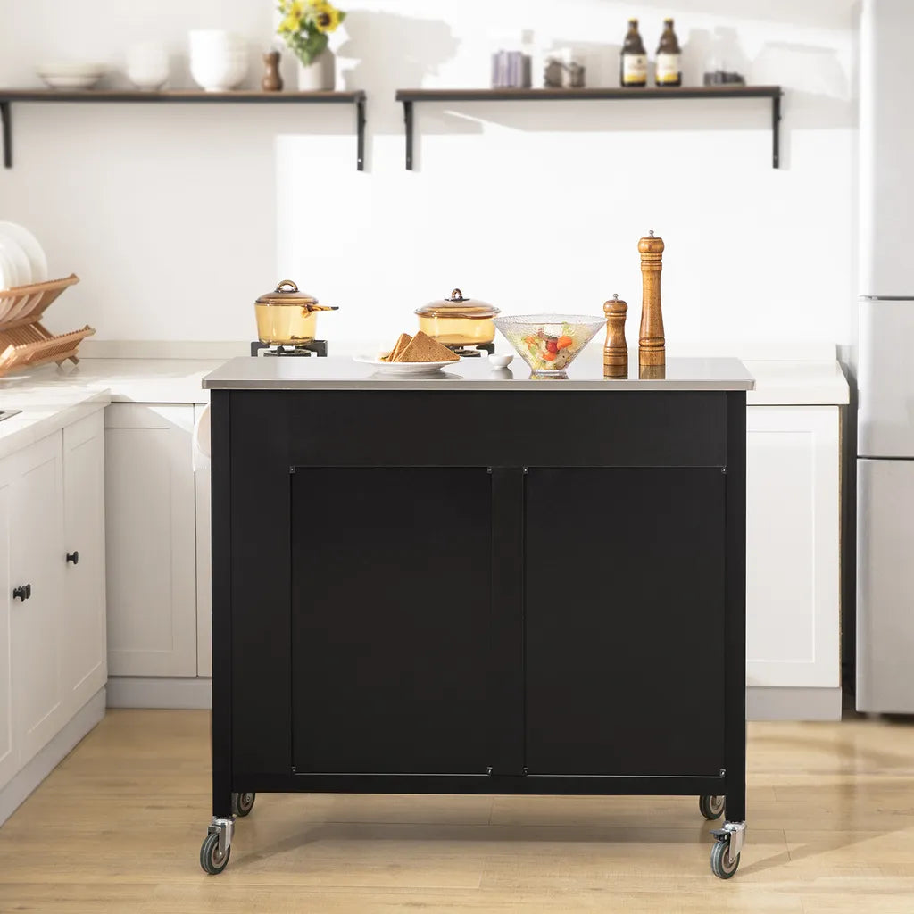  SoBuy FKW108-SCH Design Küchenwagen Mit Edelstahlplatte Kücheninsel Küchenschrank Rollwagen Sideboard Servierwagen Schwarz BHT Ca.: 107x94x46cm