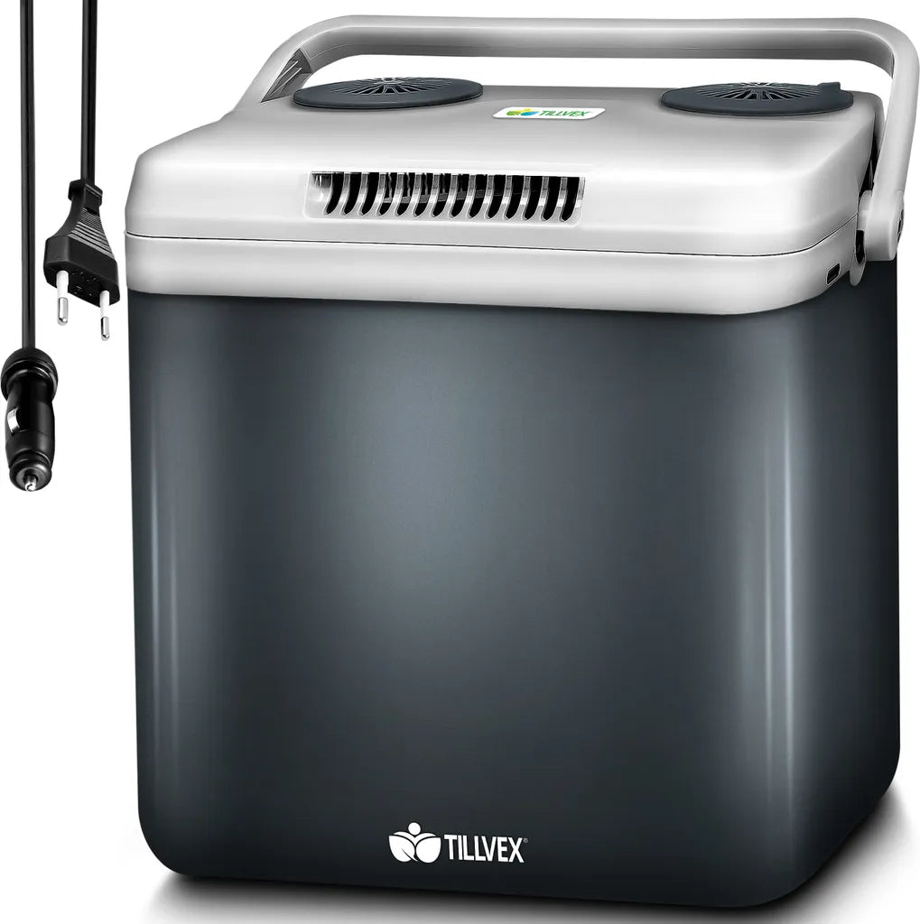  Tillvex Kühlbox Elektrisch 32L Grau | Mini-Kühlschrank 230 V Und 12 V Für KFZ Auto Camping | Kühlt & Wärmt | ECO-Modus