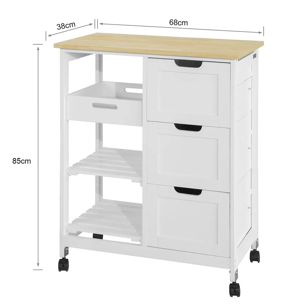  SoBuy FKW79-W Küchenwagen Servierwagen Beistellwagen Rollwagen Mit 3 Schubladen Und 3 Ablagen Weiß BHT Ca.: 68x85x38cm