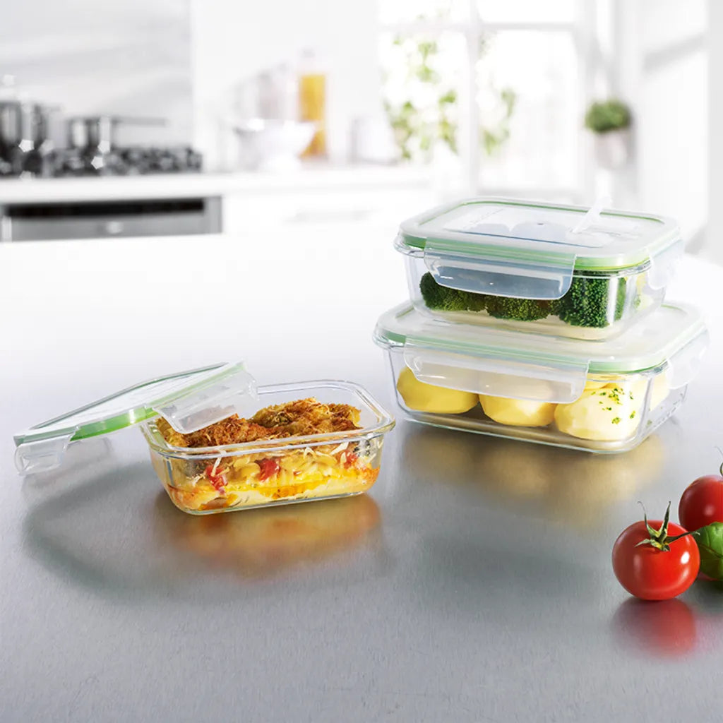  Glas Frischhaltedosen 3er Set Klick-It Gefrierdosen Lunchbox Brotdose Mikrowelle