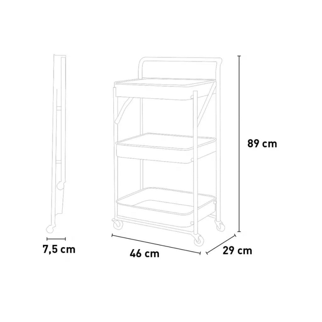  Klappbarer Küchenwagen 3 Etagen Griff Räder Pikas PlusFarbe: Schwarz, Höhe (cm): 89, Breite (cm): 46, Tiefe (cm): 29,5, Zusammensetzung: POWDER COATED IRON, Modelle: PIKAS PLUS, Länge (cm): 29