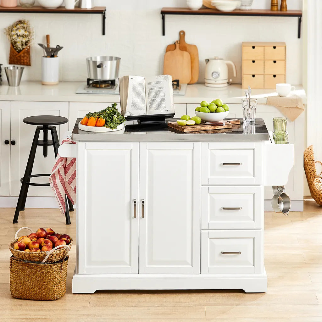  SoBuy FKW41-ST Luxus-Küchenwagen Mit Edelstahlplatte Küchenschrank Sideboard Mit Erweiterbarer Arbeitsfläche Servierwagen BHT Ca.:130x91x46(+25) Cm