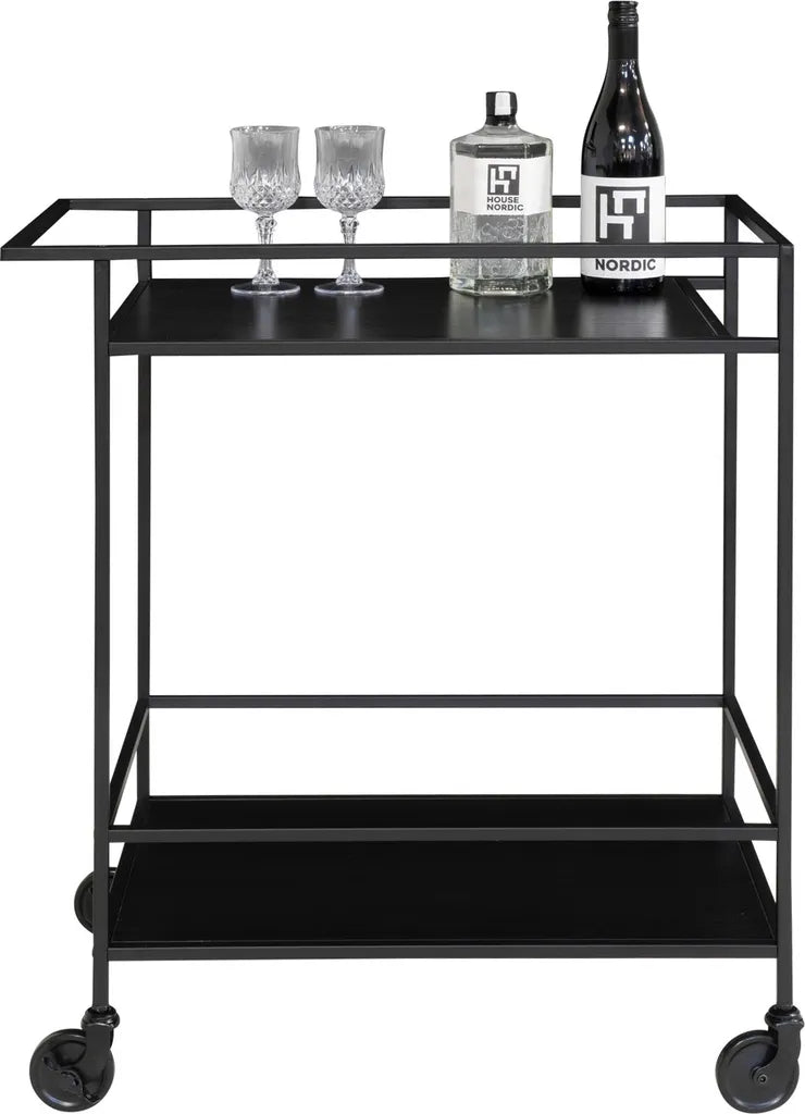  House Nordic Vita Servierwagen Schwarz | Barwagen Mit Rollen Inkl. Bremsen | Schlichtes Metallgestell Im Industrie-Design