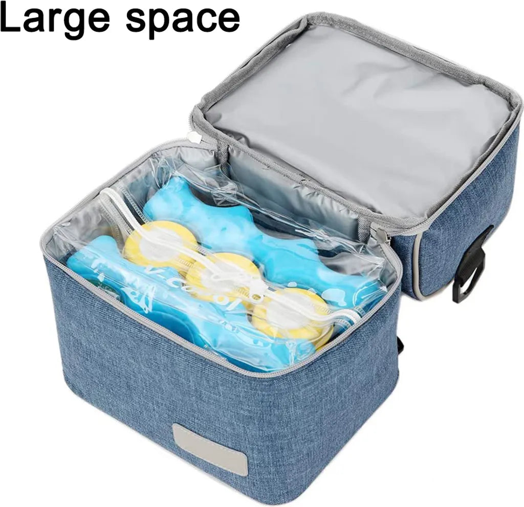  Muttermilch-Kühltasche Mit Kühlakkus, Doppellagig, Passend Für 3 Flaschen, Bis Zu 255 Ml, Für Stillen, Muttermilch, Pumpbeutel, Rucksack ,Denim Blue