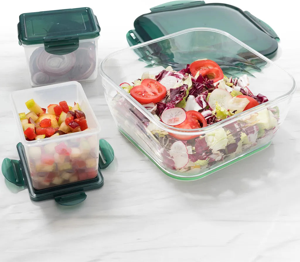  Genius Nicer Dicer Chef Auffangbehälter Groß & Klein Inkl. Deckel 6 Tlg 1 X 3300 Ml & 2 X 700 Ml Smaragdgrün; A27056