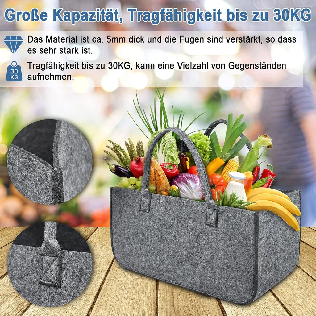 ACXIN 2 Stück Filzhandtasche, 30kg Belastbare Multifunktionshandtasche, Hochwertiger Einkaufskorb, Großvolumige Einkaufstasche (Hellgrau)