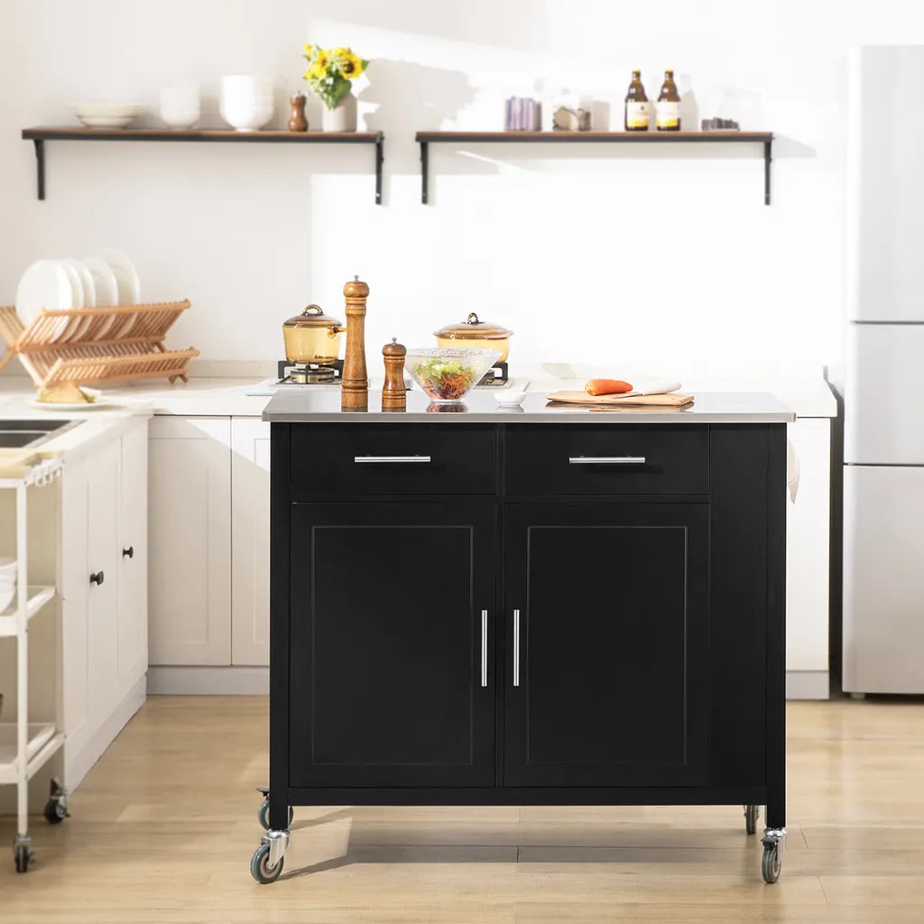  SoBuy FKW108-SCH Design Küchenwagen Mit Edelstahlplatte Kücheninsel Küchenschrank Rollwagen Sideboard Servierwagen Schwarz BHT Ca.: 107x94x46cm