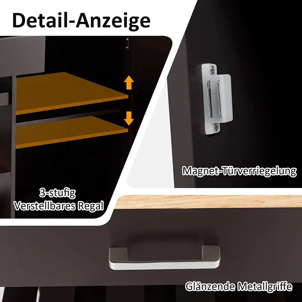  COSTWAY Küchenwagen Auf Rollen, Kücheninsel Mit Schublade, Weinregal, Offene Regale & Handtuchhalter, Platzsparender Servierwagen, Für Küche, Esszimmer, Bar, Braun