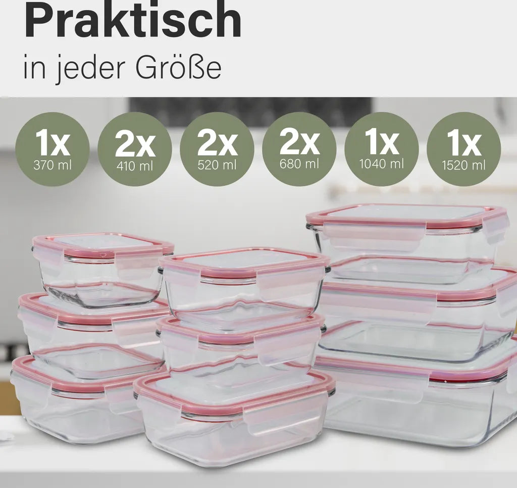  Classbach® Glas-Frischhaltedosen Mit Deckel, 9er-Vorratsdosen-Set/Vorratsgläser, Geeignet Für Mikrowelle, Spülmaschine Und Gefrierfach, Meal Prep Boxen Aus Glas, Perfekte Aufbewahrungsbox Küche