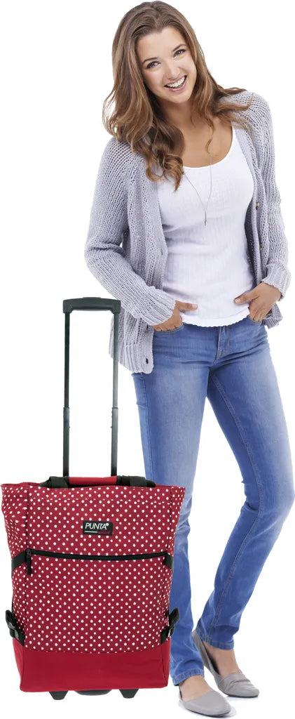  Einkaufstrolley Trolley Punta Wheel Einkaufsroller Einkaufswagen Shoppingtrolley Shopper EInkaufskorb Mit Rollen Und Gurten Trolly 10008-0220 Red Dots Punkte Rot + Bagboom Thermo TK Tasche