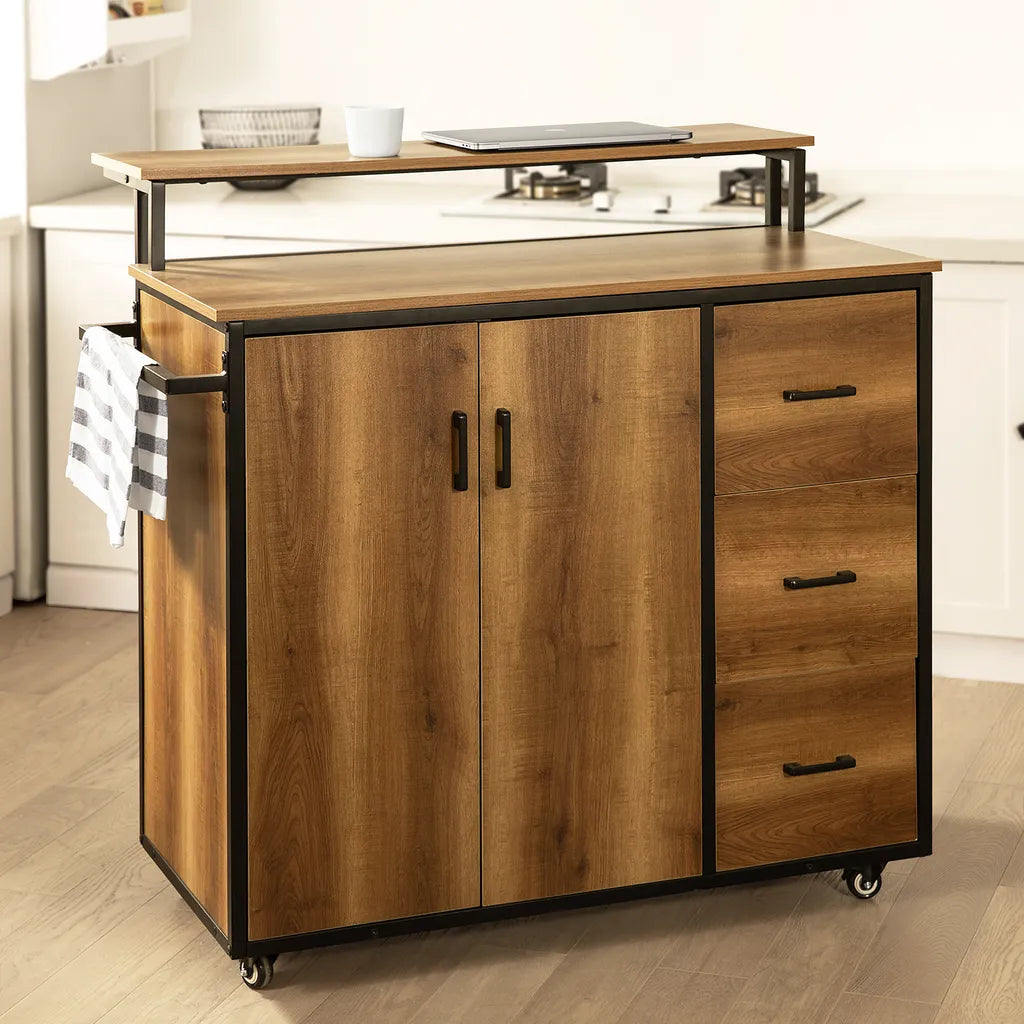  SoBuy KNL02-PF Design Küchenwagen Mit Arbeitsplatte Kücheninsel Küchenschrank Sideboard Auf Rollen Küchentrolley Vintage BHT Ca.: 113x106x69cm