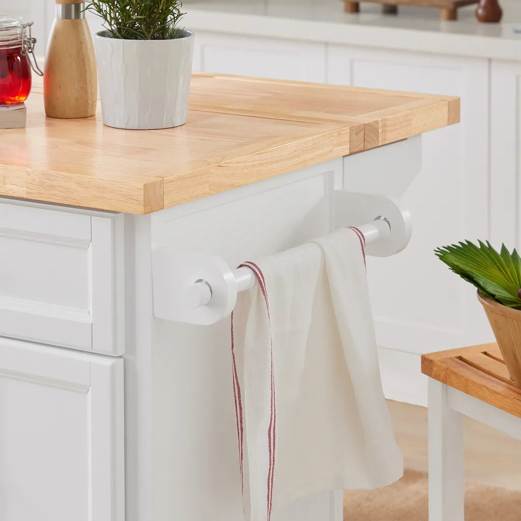  SoBuy FKW71-WN Kücheninsel Küchenwagen Mit Erweiterbarer Arbeitsplatte Küchenschrank Servierwagen Holz Weiß BHT Ca.: 115x92x46-71cm