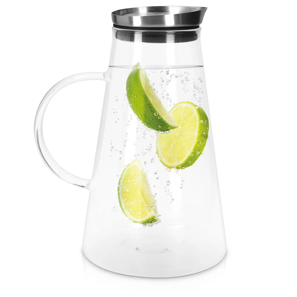 Navaris Glaskaraffe Aus Borosilikatglas 1,6L Glaskrug - Wasser Karaffe Mit Deckel - Glasbehälter Wasserkaraffe Wasserflasche - Tee Krug Ausgießer