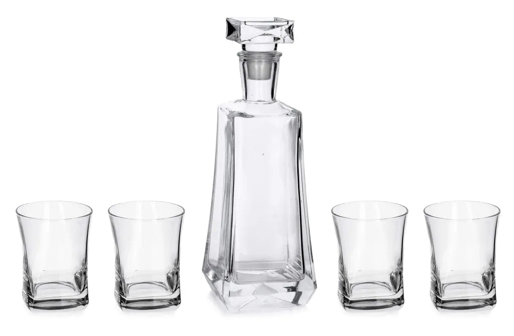  WHISKY Set KARAFFE Dekanter 0,8 L + 4 Whiskygläser 280ml Whiskybecher Saftglas