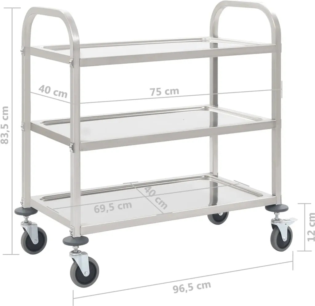  VidaXL 3-Stufiger Servierwagen 95x45x83,5 Cm Edelstahl