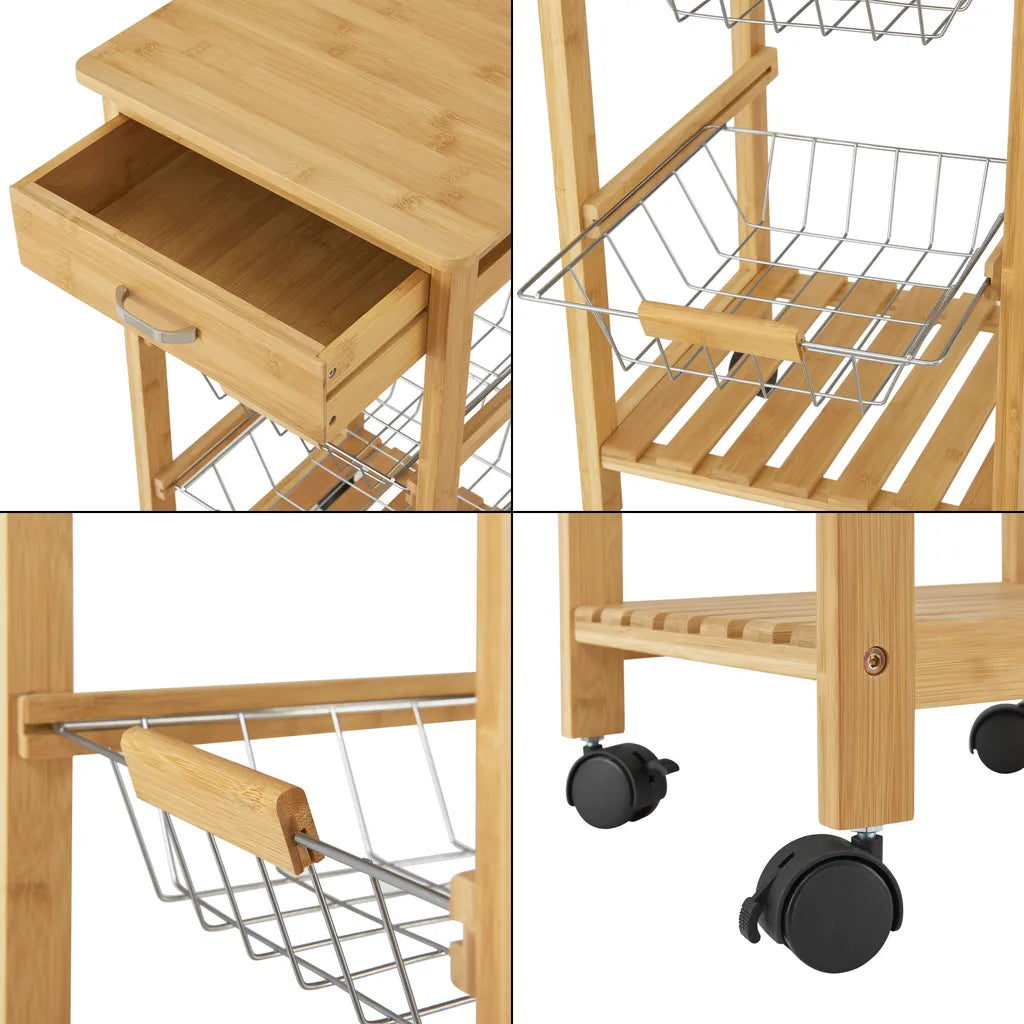  Bambus Küchenwagen Stenungsund 76 X 36 X 36 Cm Servierwagen Mit Schublade Und Ablage Allzweckregal Rollwagen Mit Metallkörben Küchenregal