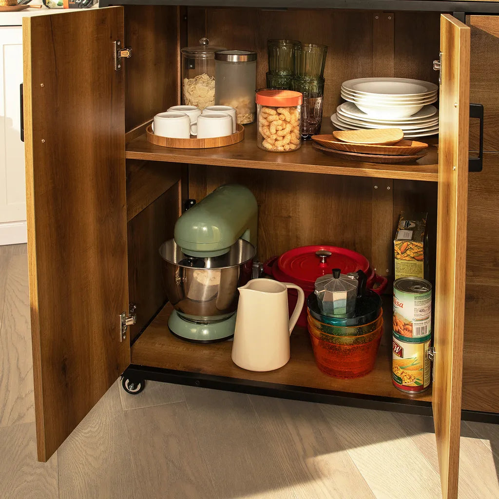 SoBuy KNL02-PF Design Küchenwagen Mit Arbeitsplatte Kücheninsel Küchenschrank Sideboard Auf Rollen Küchentrolley Vintage BHT Ca.: 113x106x69cm