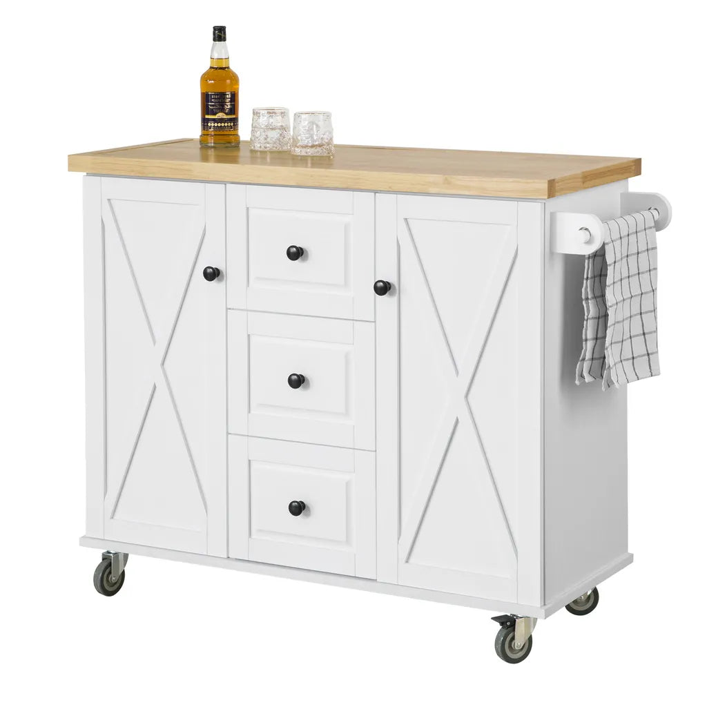  SoBuy FKW96-WN Kücheninsel Mit Arbeitsplatte Küchenwagen Mit 2 Türen Küchenschrank Mit 3 Schubladen Sideboard Weiß BHT Ca.: 116x93x46cm