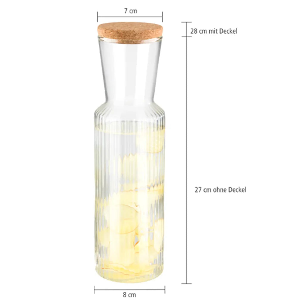 APS Glaskaraffe -LINES- /// Ø 8 Cm, H: 27 Cm, 0,9 Liter /// Glas, Deckel Aus Kork /// /// 10738