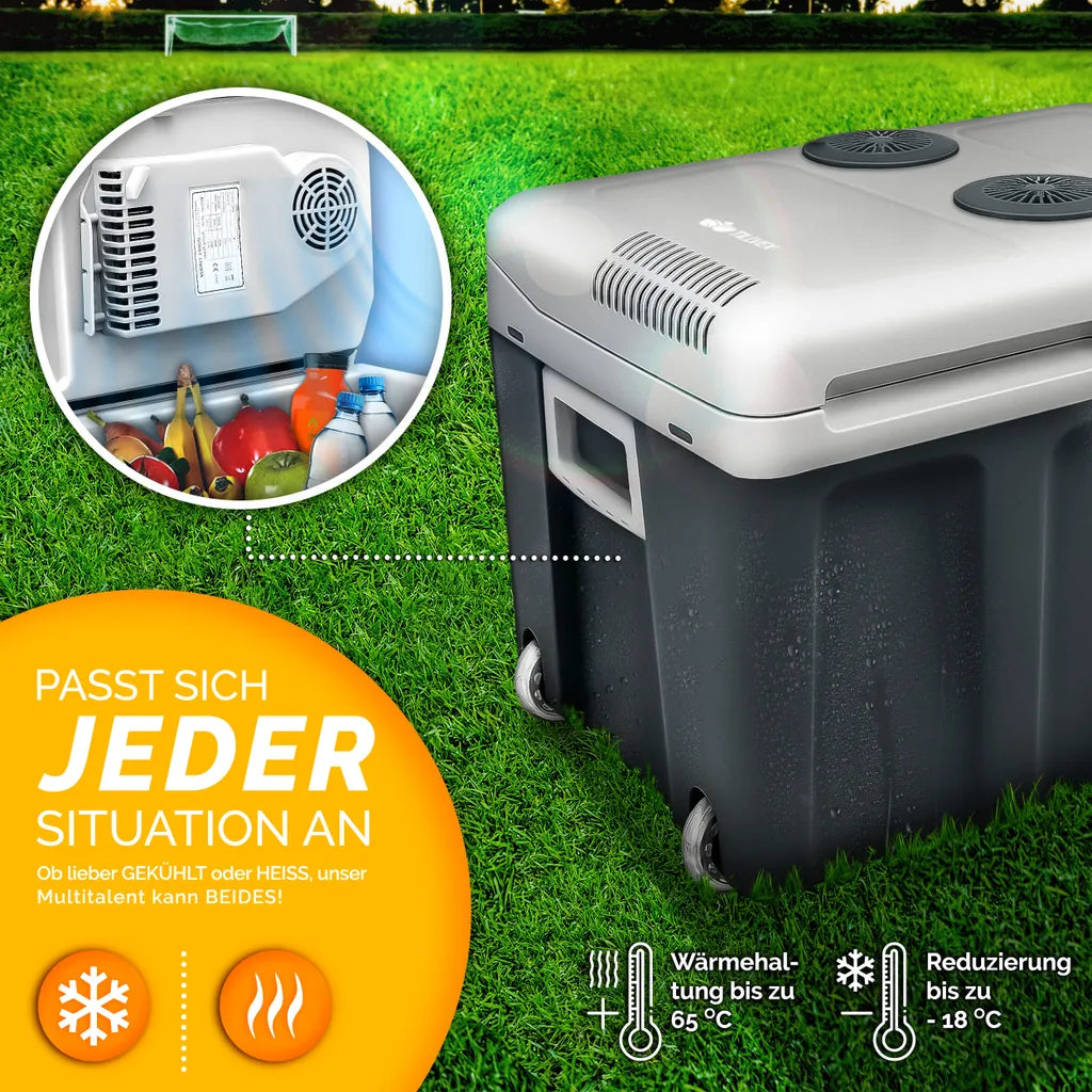 Tillvex Kühlbox Elektrisch 40L Grau Mit Rollen | Mini-Kühlschrank 230 V Und 12 V Für KFZ Auto Camping | Kühlt & Wärmt | ECO-Modus