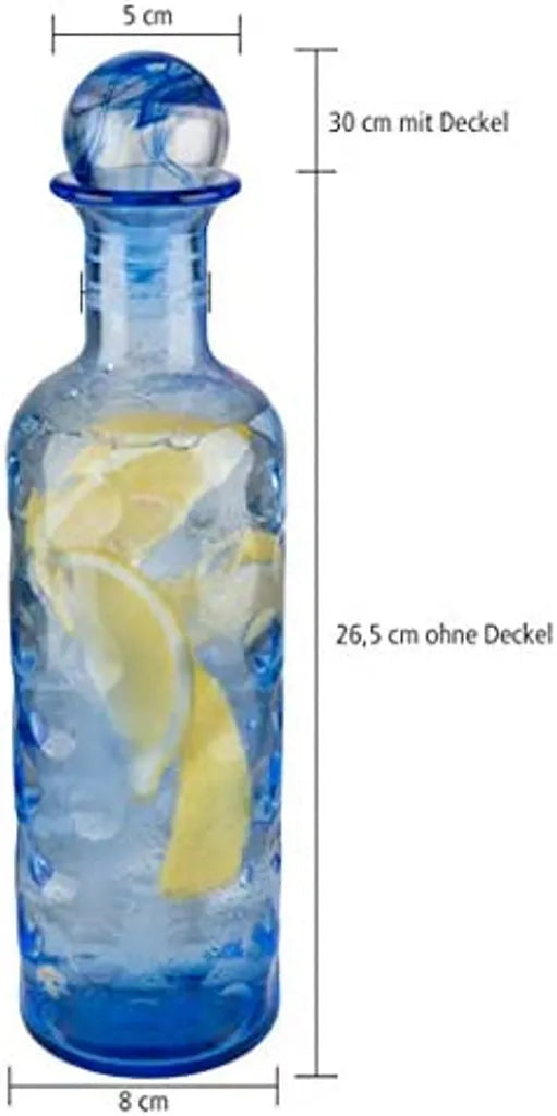  APS Glaskaraffe -ICEBLUE- /// Ø 8 Cm, H: 30 Cm, 0,8 Liter /// Glas, Blau, Silikon /// 10723