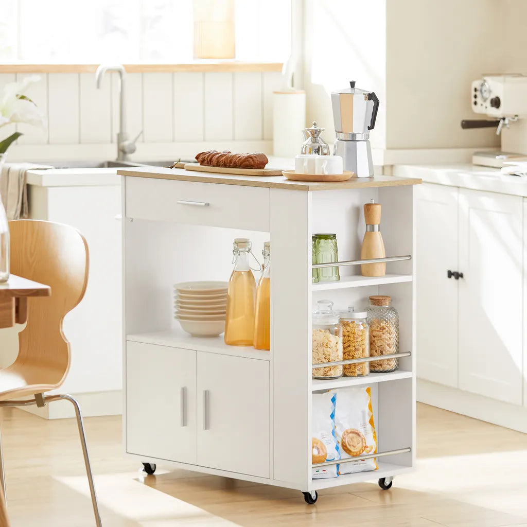  SoBuy FKW113-WN Servierwagen Küchenwagen Kücheninsel Küchenschrank Rollwagen Küchentrolley Mikrowellenschrank Küchenrollwagen Weiß BHT Ca.: 75x83x46cm