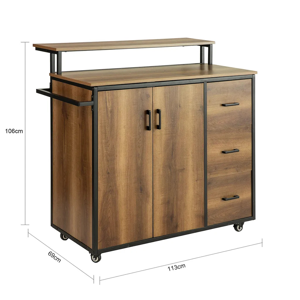  SoBuy KNL02-PF Design Küchenwagen Mit Arbeitsplatte Kücheninsel Küchenschrank Sideboard Auf Rollen Küchentrolley Vintage BHT Ca.: 113x106x69cm