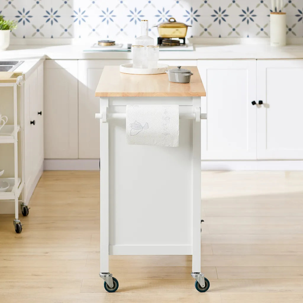  SoBuy FKW103-WN Design Küchenwagen Mit Arbeitsplatte Kücheninsel Küchenschrank Küchentrolley Weiß-Natur BHT Ca.: 108x89x48cm