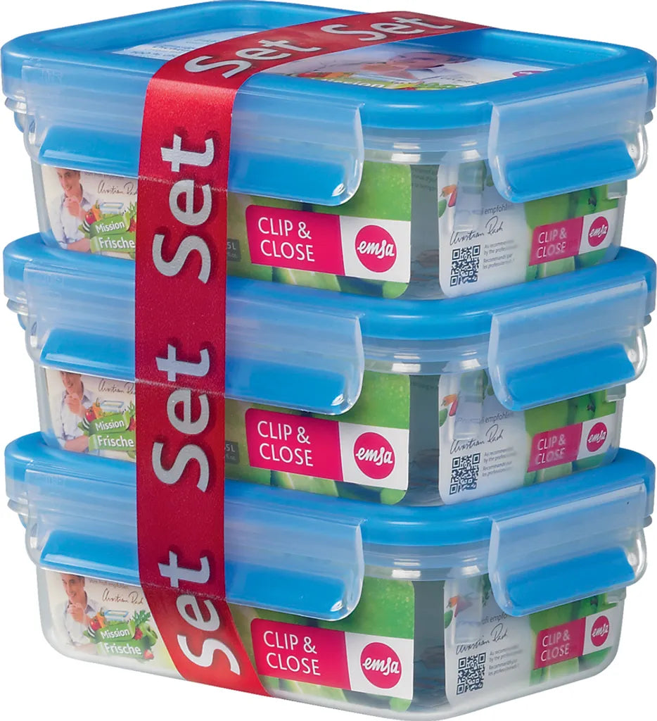  Emsa Frischhaltedose CLIP & CLOSE 3er Set 1,20 Liter Blau