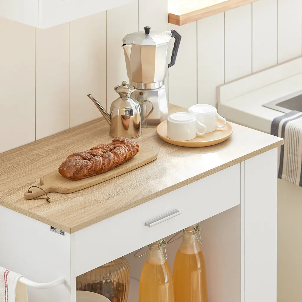  SoBuy FKW113-WN Servierwagen Küchenwagen Kücheninsel Küchenschrank Rollwagen Küchentrolley Mikrowellenschrank Küchenrollwagen Weiß BHT Ca.: 75x83x46cm