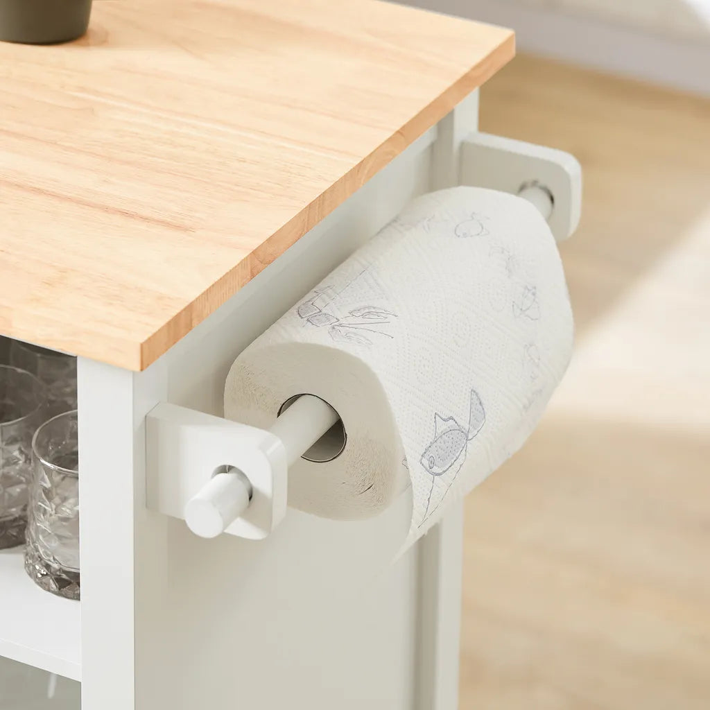  SoBuy FKW103-WN Design Küchenwagen Mit Arbeitsplatte Kücheninsel Küchenschrank Küchentrolley Weiß-Natur BHT Ca.: 108x89x48cm