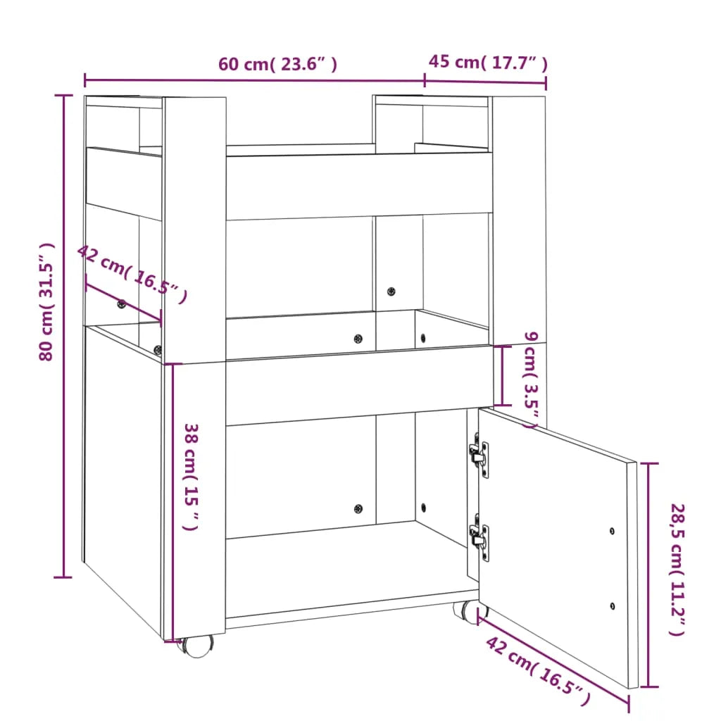  VidaXL Küchenwagen Sonoma-Eiche 60x45x80 Cm Holzwerkstoff