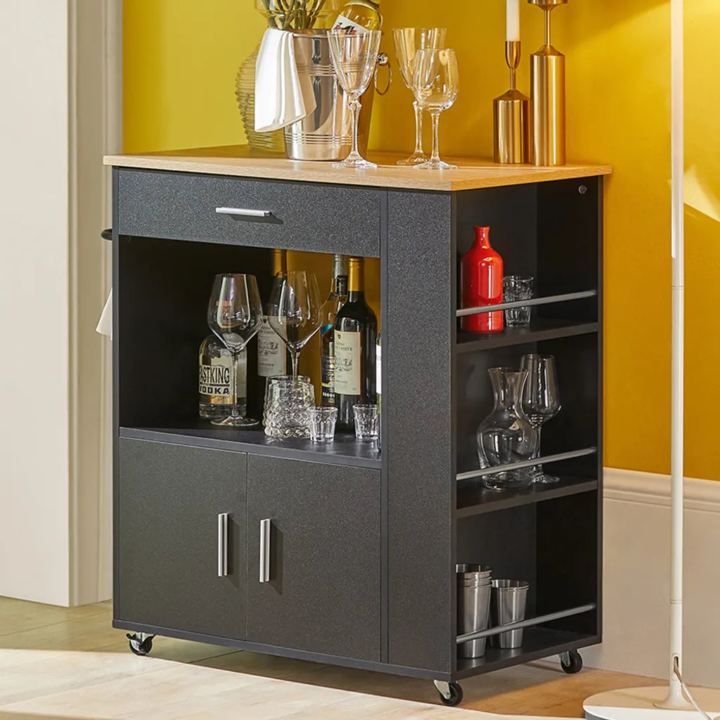  SoBuy FKW113-SCH Servierwagen Küchenwagen Kücheninsel Küchenschrank Rollwagen Mikrowellenschrank Küchenrollwagen Schwarz BHT Ca.: 82x88x46cm