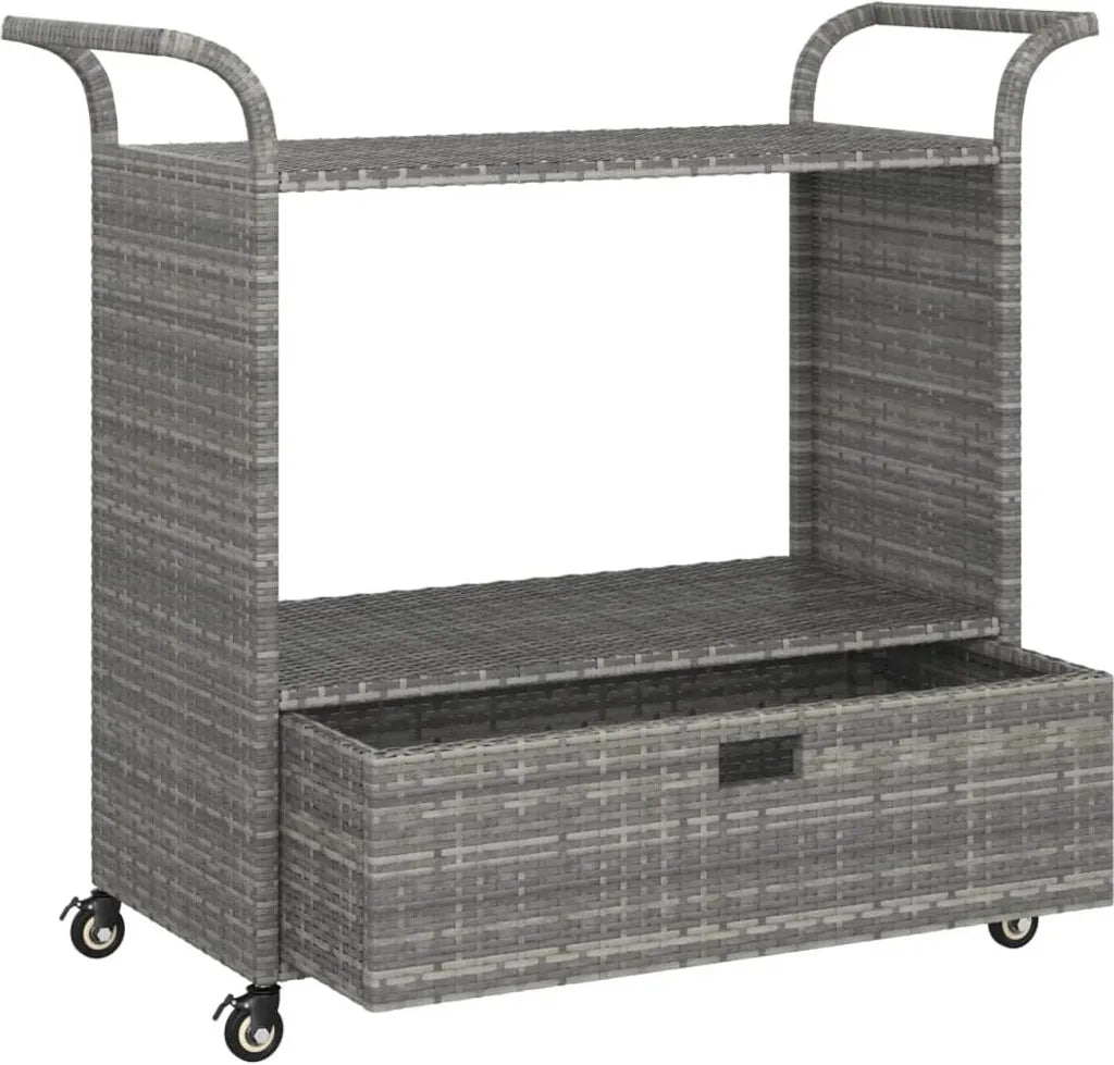  VidaXL Barwagen Mit Schublade Grau 100x45x97 Cm Poly Rattan