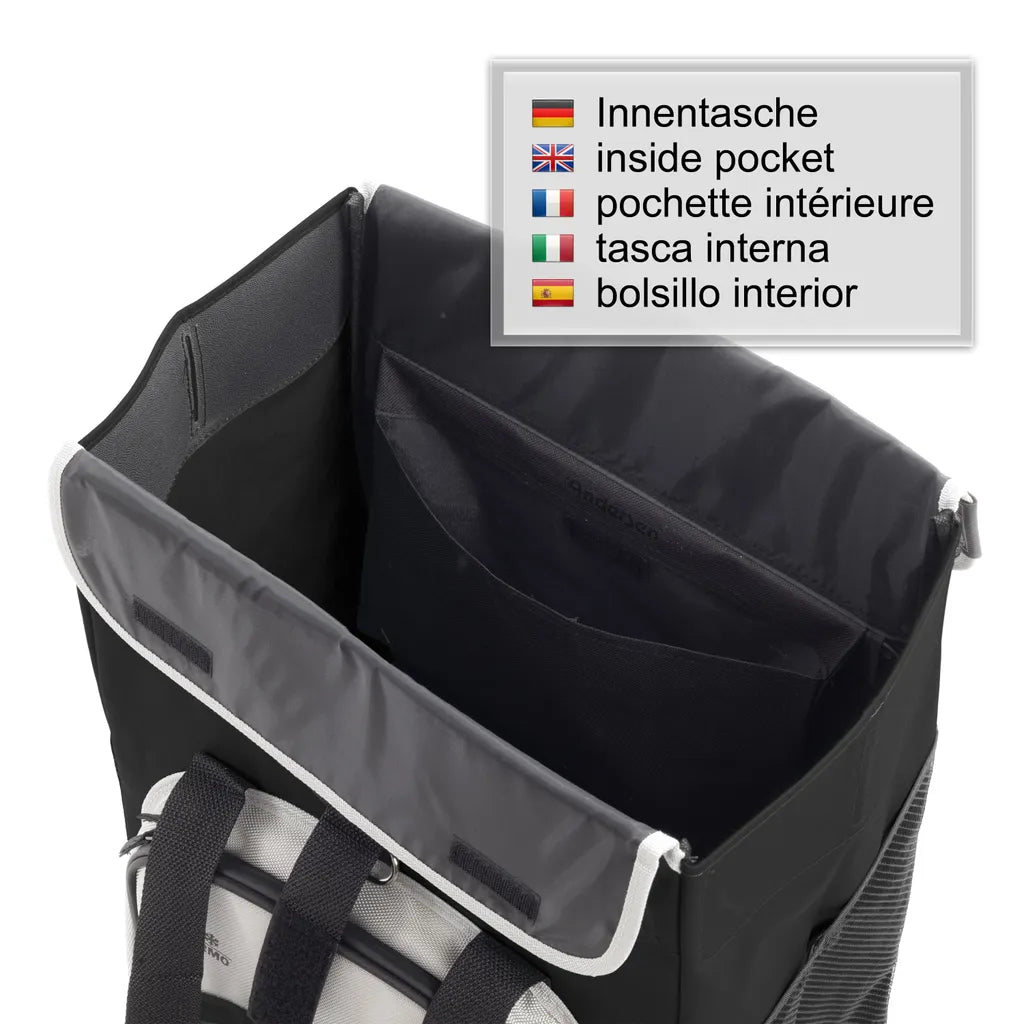  Andersen Shopper Quattro Stahl Höhenverstellbar Mit Rad Ø 15 Und 20 Cm Und 62 Liter Tasche Hydro 2.0 Schwarz Mit Kühlfach