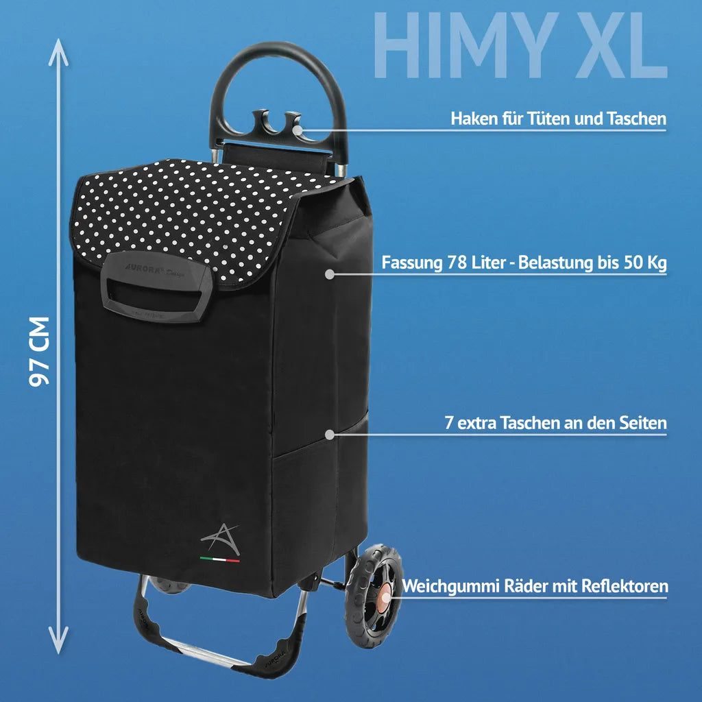  Einkaufstrolley HIMY XL Schwarz Gepunktet Mit 78l Fassung & Seitentaschen