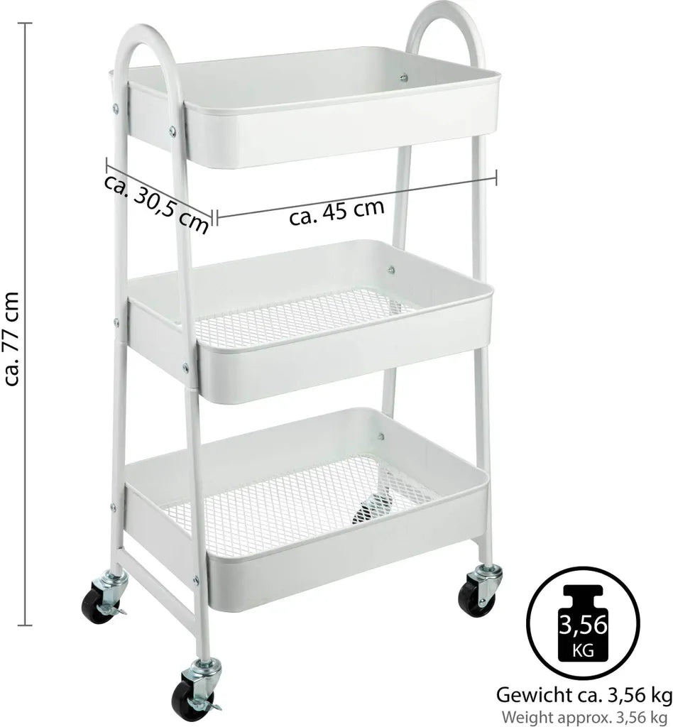  ONVAYA® Servierwagen Silvio | Beistellwagen | Weiß | 30,5 X 45 X 77 Cm | 3 Fächer | Multifunktionswagen | Transportwagen | Allzweckwagen | Küchentrolley | Nischenregal