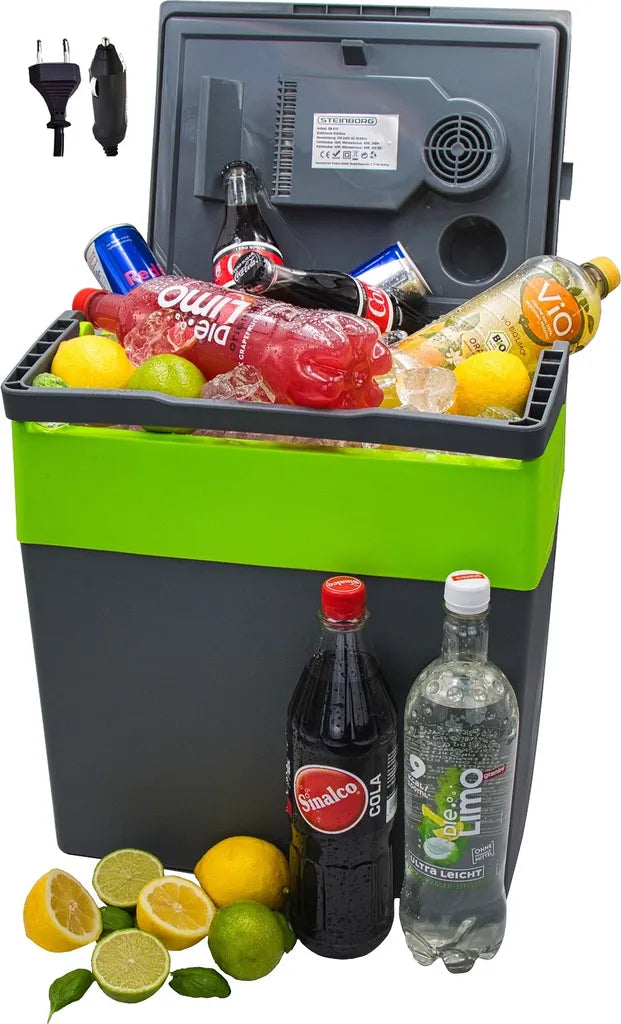  Steinborg Kühlbox 30 Liter | Warmhaltebox | Praktischer Tragegriff | Eco-Modus | 12 V/ 230 V Stromversorgung