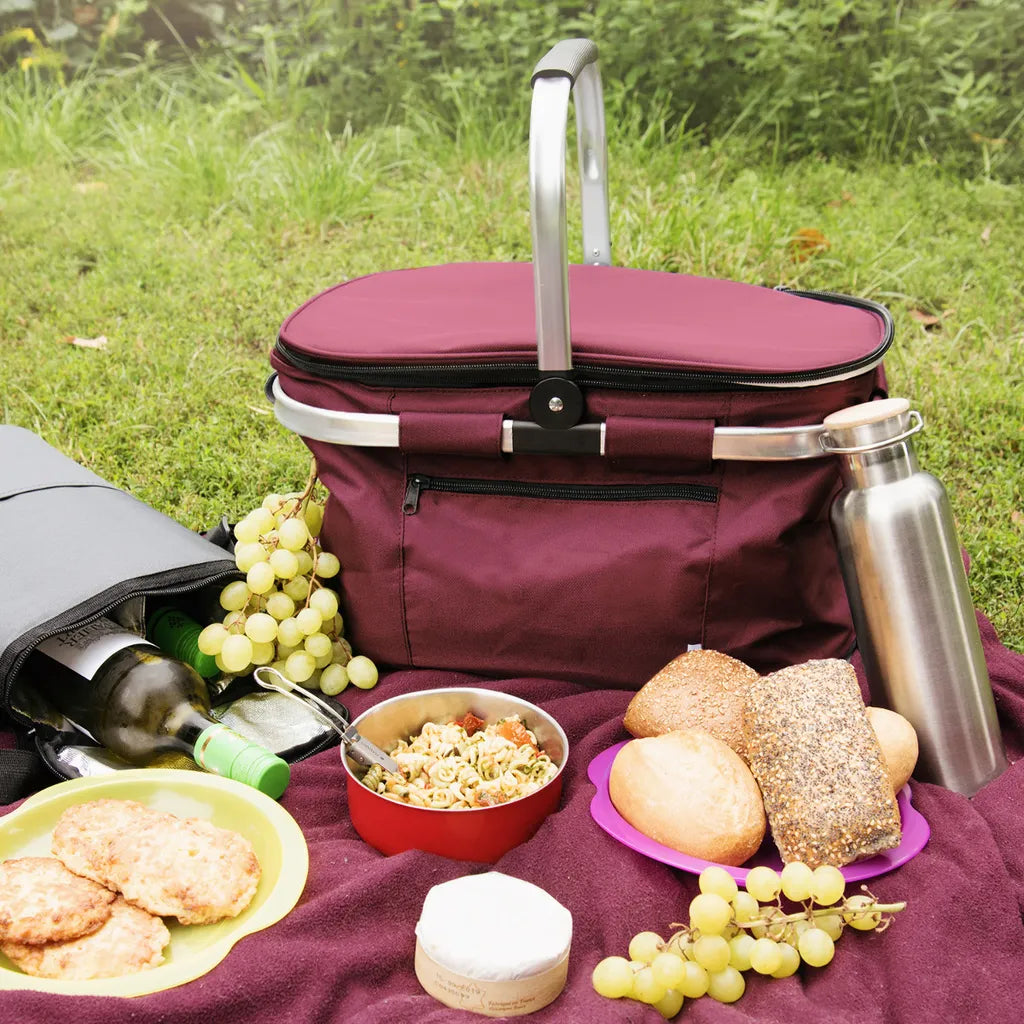  Navaris Thermo Einkaufskorb Kühltasche Faltbar - 27L Kühlkorb Picknickkorb Isolier Korb - 43x26cm Einkaufstasche Coolerbag Auslaufsicher In Rot
