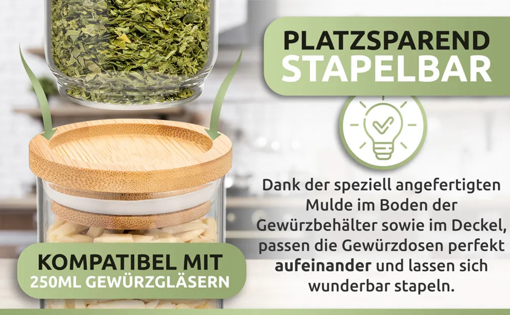  PORADA 12 Stapelbare Gewürzgläser Set 150ml Glasbehälter Mit Deckel Aufbewahrung Küche Gewürzdosen Vorratsdosen Glas Mit Deckel Aufbewahrungsgläser Küchenorganisation Aufbewahrung…