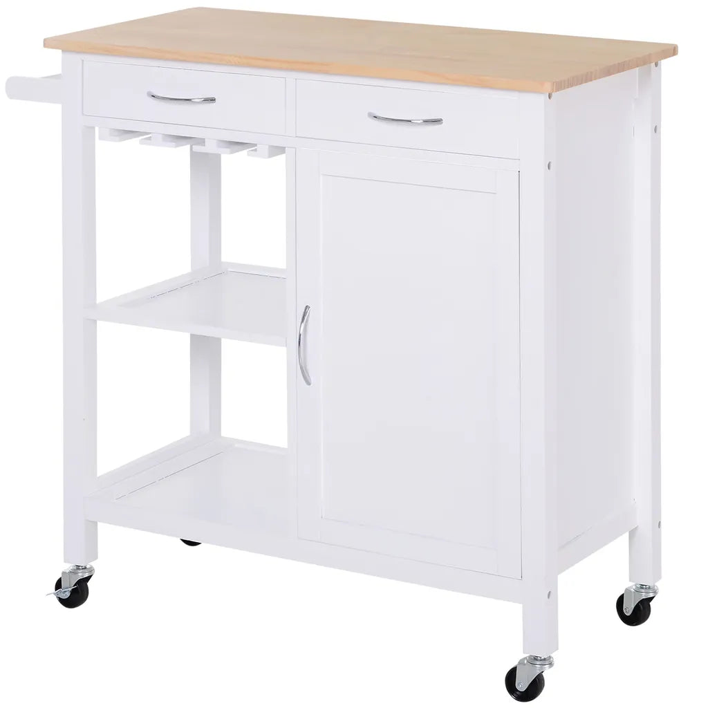  HOMCOM Servierwagen Küchenwagen Rollwagen Küchentrolley Mit Schrank Schublade Holz Weiß 88,5 X 40 X 86 Cm