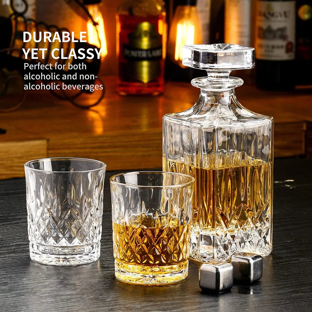  Amisglass Whiskey Karaffe Mit 2 Gläsern, Whiskey Set, 3-teilig, Whisky Dekanter 700ml Und Whisky Gläser 300ml 2 Stück, Kristallgläser & Longdrinkgläser
