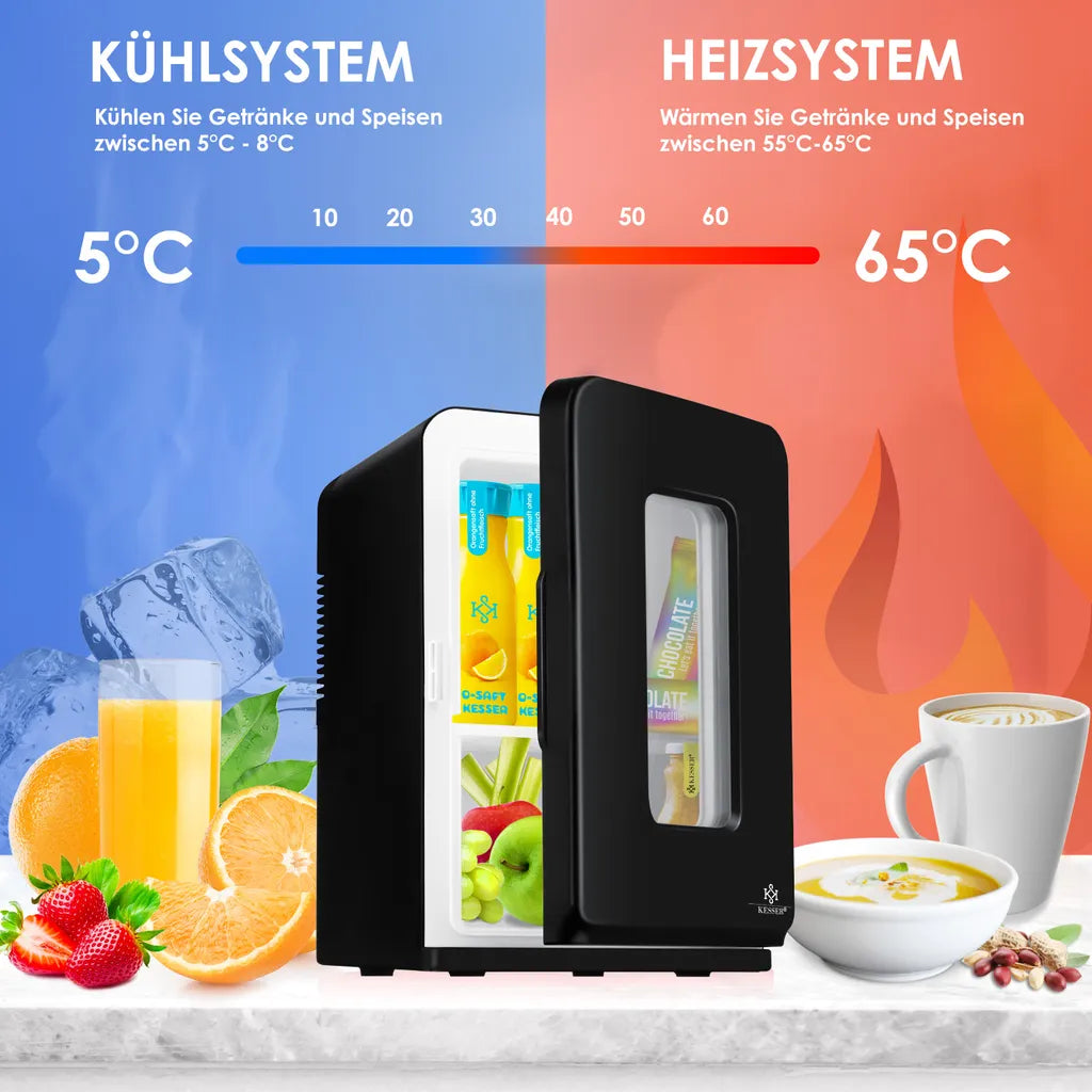  KESSER® 2in1 Mini Kühlschrank Kühlbox 15 Liter Kühl Und Heizfunktion Tragbarer AC DC 220-240V/12V Steckdose Und Zigarettenanzünder Warmhaltebox Mini-Thermobox Auto Büros Zimmer Camping Garten , Farbe:Schwarz, Größe:15L